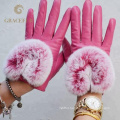 Soft Plain Style fashion real fur gloves